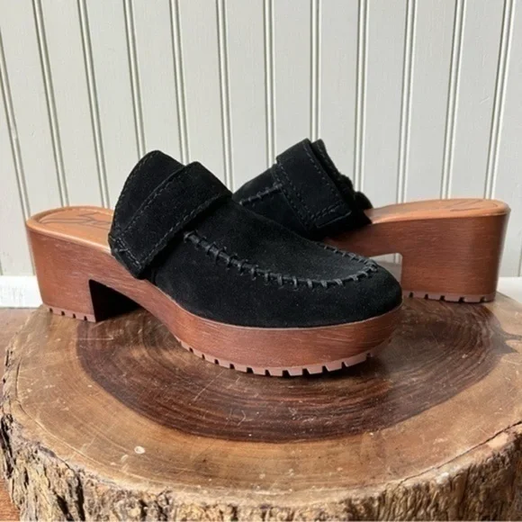 Zodiac Raine Suede Black Wood Heel Slip On Clog Mules - Picture 1 of 9